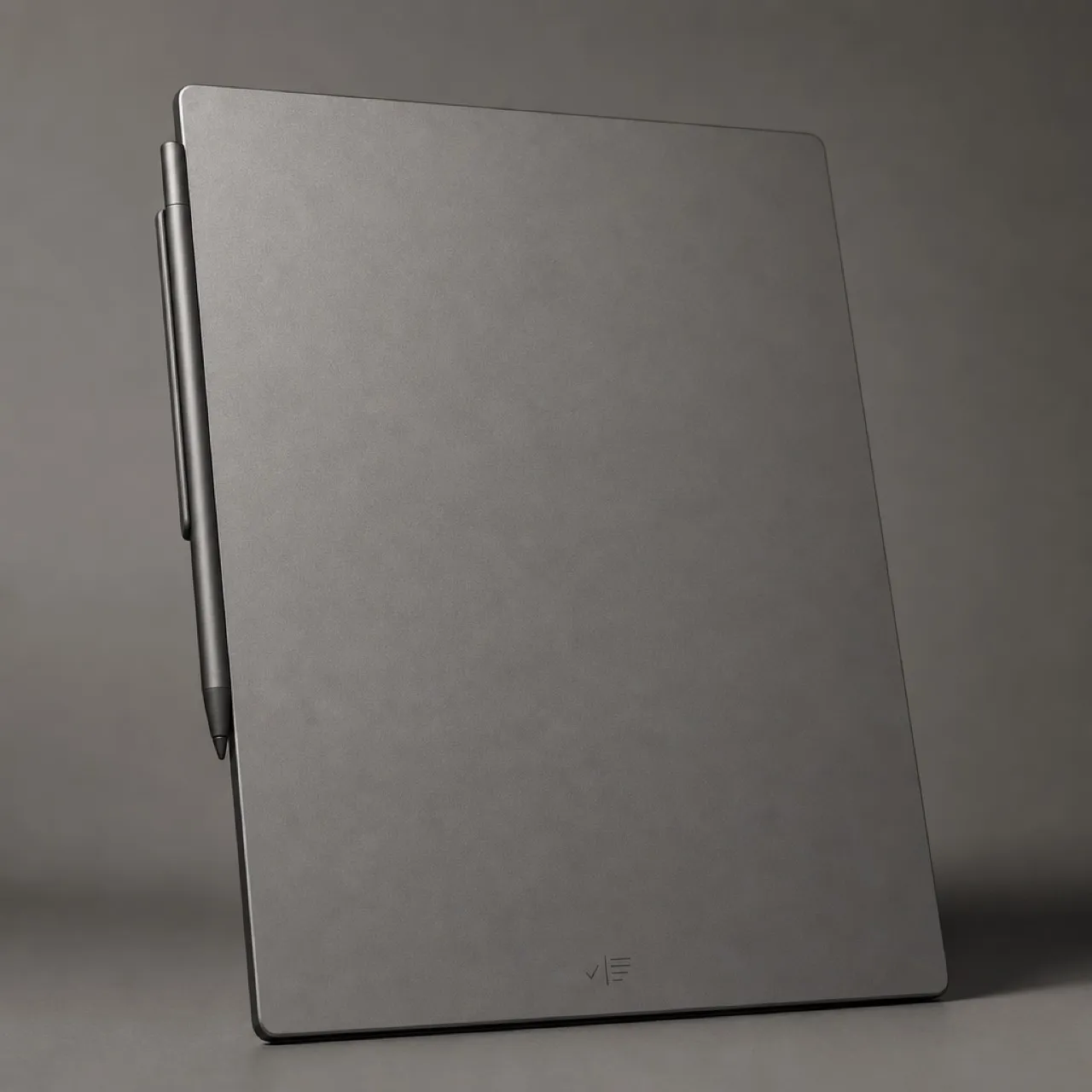 The flat unbroken back of the tablet with the stylus attached along one edge